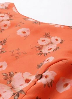 Orange Digital Printed Organza Dress After Six Wear -Indo Clothing Shop Orange Digital Printed Organza Dress DRBS02303873 rrc1