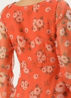 Orange Digital Printed Organza Dress After Six Wear -Indo Clothing Shop Orange Digital Printed Organza Dress DRBS02303873 rrc2