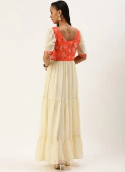 Orange N Off White Printed Dress Festive Wear -Indo Clothing Shop Orange N Off White Printed Dress DRBS02303892 b
