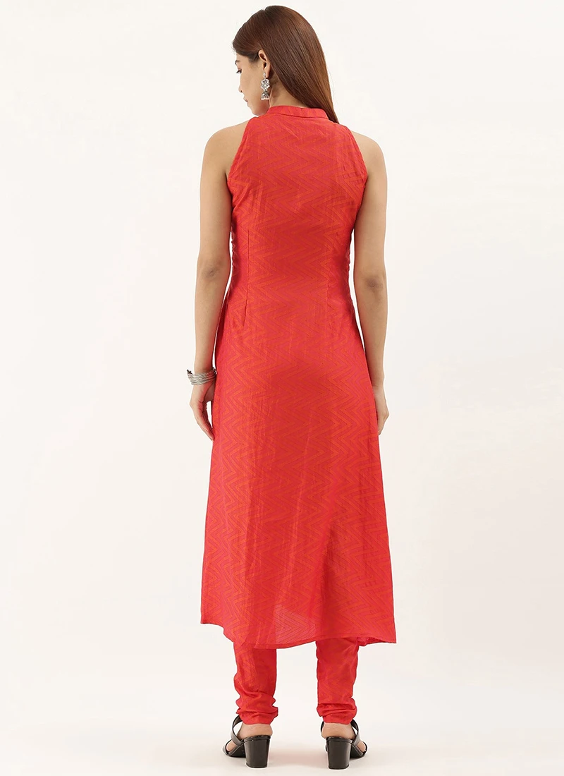 Orange N Pink Art Silk Narrow Straight Pant Festive Wear 4 Orange N Pink Art Silk Narrow Straight Pant Festive Wear - Image 4