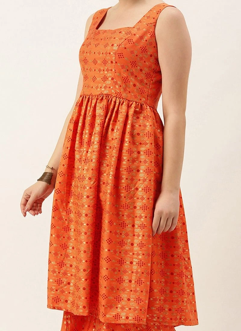 Orange Printed Kurta N Gharara Set Festive Wear 1 Orange Printed Kurta N Gharara Set Festive Wear