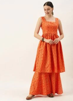 Orange Printed Kurta N Gharara Set Festive Wear 8 Orange Printed Kurta N Gharara Set Festive Wear -Indo Clothing Shop Orange Printed Kurta N Gharara Set KSBS02108666 u