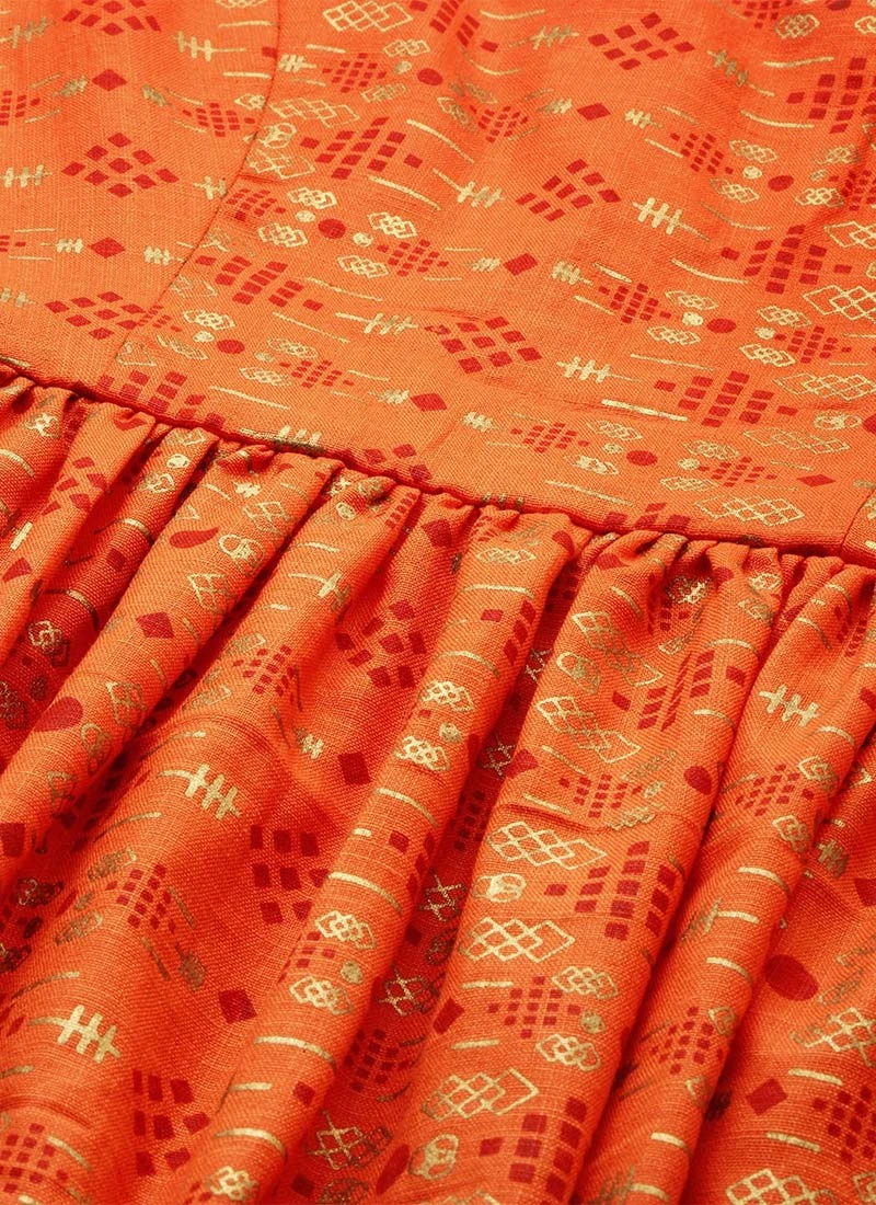 Orange Printed Kurta N Gharara Set Festive Wear 5 Orange Printed Kurta N Gharara Set Festive Wear - Image 5