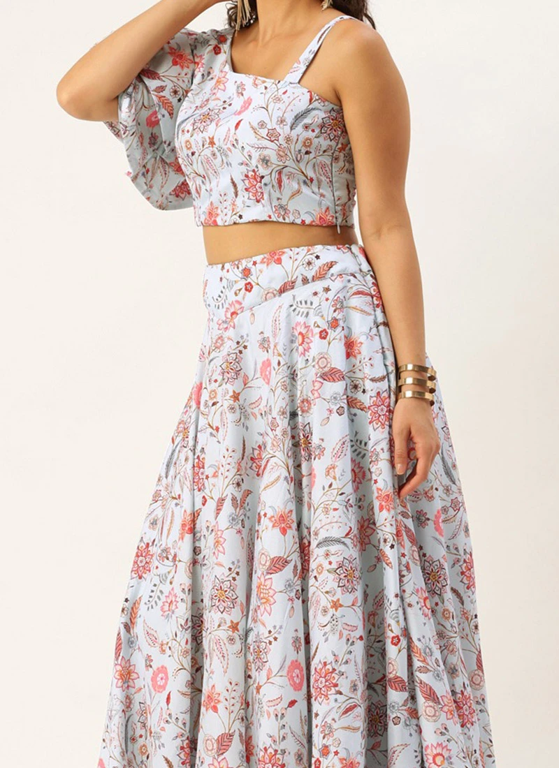 Skirt From Pale Blue Lily Art Silk Printed Skirt Set After Six Wear 1 Skirt From Pale Blue Lily Art Silk Printed Skirt Set After Six Wear
