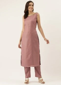 Pale Mauve Satin Boat Neck N Straight Pant Suit Festive Wear -Indo Clothing Shop Pale Mauve Satin Boat Neck N Straight Pant Suit KSBS02009865 u