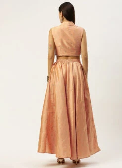 Skirt From Peach Art Silk Jacquard Co Ords Set After Six Wear -Indo Clothing Shop Peach Art Silk Jacquard Co Ords Set IWBS02211099 b