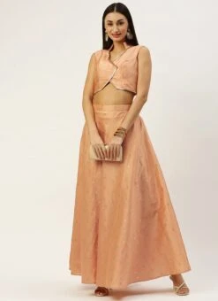 Skirt From Peach Art Silk Jacquard Co Ords Set After Six Wear -Indo Clothing Shop Peach Art Silk Jacquard Co Ords Set IWBS02211099 u