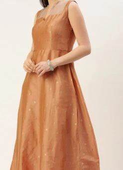 Peach Art Silk Jacquard Dress Festive Wear