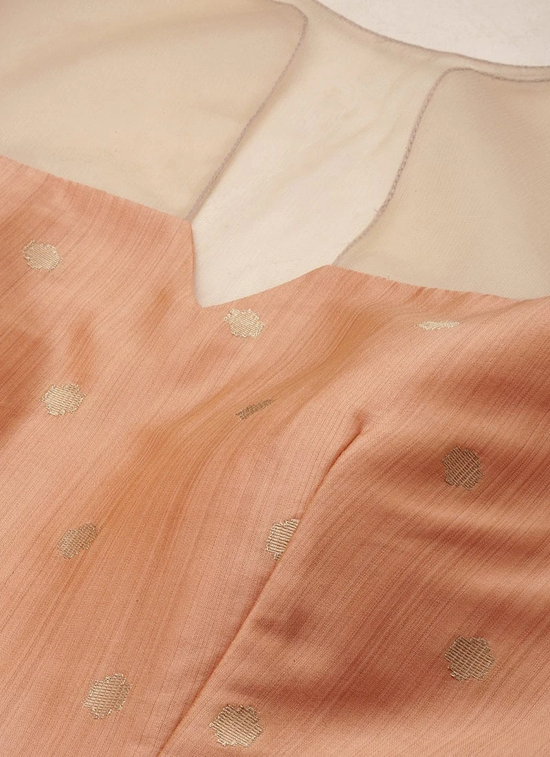 Peach Art Silk Jacquard Dress Festive Wear 6 Peach Art Silk Jacquard Dress Festive Wear - Image 6