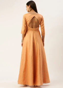 Peach Art Silk Jacquard Pleated Yoke Gown Wedding Wear -Indo Clothing Shop Peach Art Silk Jacquard Pleated Yoke Gown IWBS02212540 b