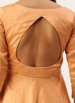 Peach Art Silk Jacquard Pleated Yoke Gown Wedding Wear -Indo Clothing Shop Peach Art Silk Jacquard Pleated Yoke Gown IWBS02212540 rrc2