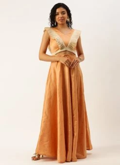 Peach Art Silk Jacquard Ruffled Dress Festive Wear 10 Peach Art Silk Jacquard Ruffled Dress Festive Wear -Indo Clothing Shop Peach Art Silk Jacquard Ruffled Dress DRBS02211144 u