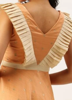 Peach Art Silk Jacquard Ruffled Dress Festive Wear 13 Peach Art Silk Jacquard Ruffled Dress Festive Wear -Indo Clothing Shop Peach Art Silk Jacquard Ruffled Dress DRBS02211144 rrc2