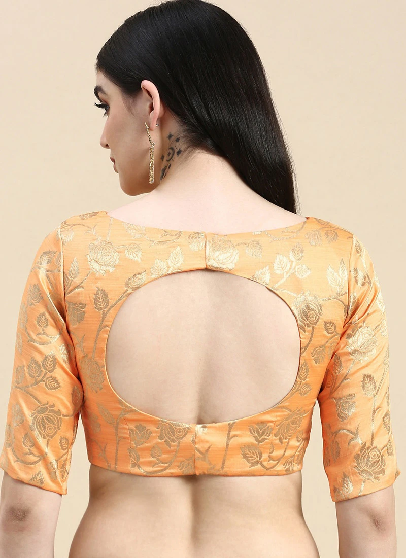 Peach Brocade Blouse Festive Wear 6 Peach Brocade Blouse Festive Wear - Image 6