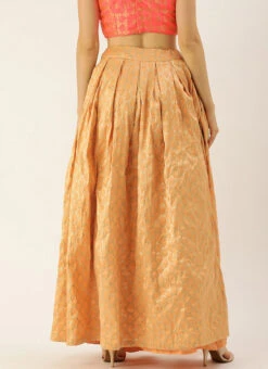 Peach Brocade Box Pleated Skirt Festive Wear -Indo Clothing Shop Peach Brocade Box Pleated Skirt WBBS02012679 b