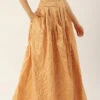 Peach Brocade Box Pleated Skirt Festive Wear
