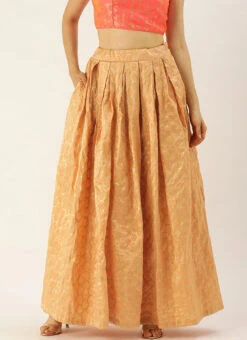 Peach Brocade Box Pleated Skirt Festive Wear -Indo Clothing Shop Peach Brocade Box Pleated Skirt WBBS02012679 u