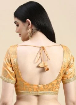 Peach Brocade Half Sleeve Blouse Festive Wear Wedding Wear 13 Peach Brocade Half Sleeve Blouse Festive Wear Wedding Wear -Indo Clothing Shop Peach Brocade Half Sleeve Blouse BLBS02210826 rrc2 1