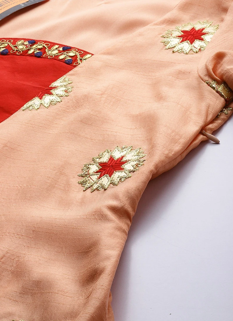 Peach Embroidered Chinon Kurta Set Festive Wear 5 Peach Embroidered Chinon Kurta Set Festive Wear - Image 5