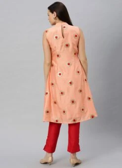 Peach Embroidered Fabric Kurta Straight Pant Set Festive Wear -Indo Clothing Shop Peach Embroidered Fabric Kurta Straight Pant Set KSBS01912107 b