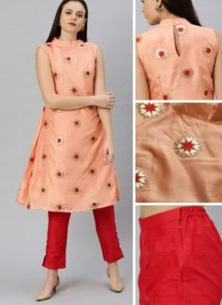 Peach Embroidered Fabric Kurta Straight Pant Set Festive Wear -Indo Clothing Shop Peach Embroidered Fabric Kurta Straight Pant Set KSBS01912107 gl