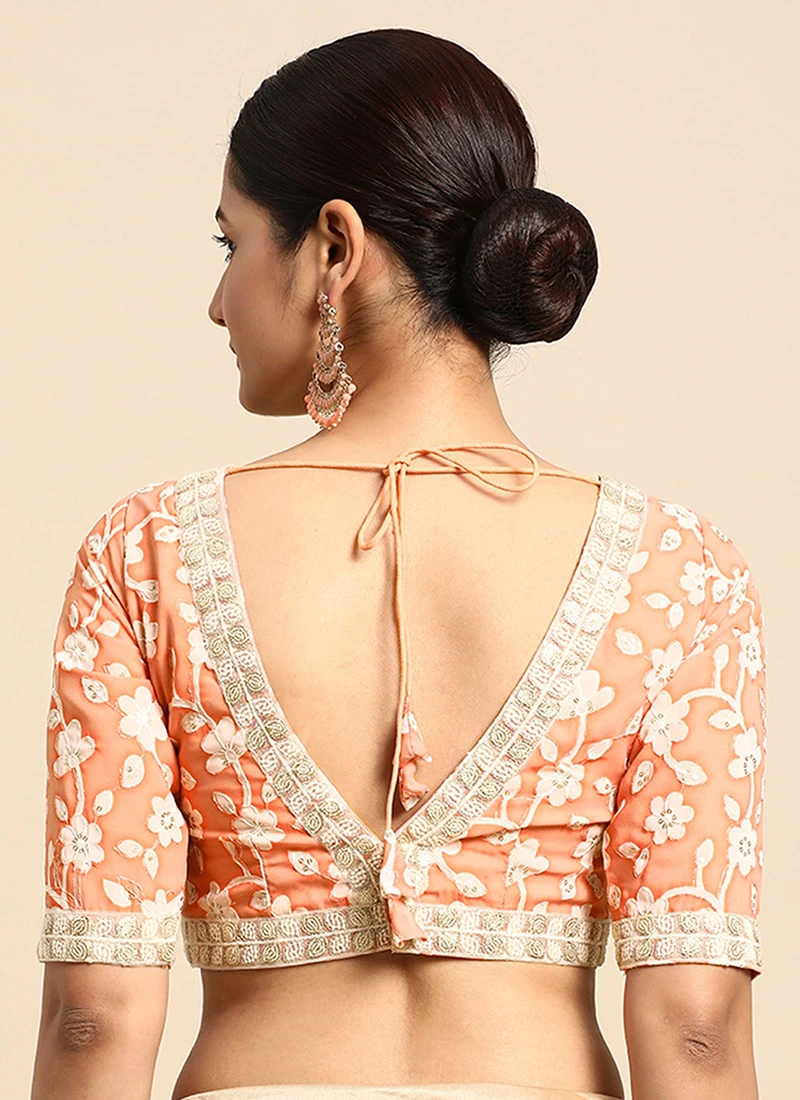 Peach Embroidered Georgette Blouse Festive Wear 4 Peach Embroidered Georgette Blouse Festive Wear - Image 4