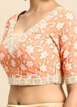 Peach Embroidered Georgette Blouse Festive Wear
