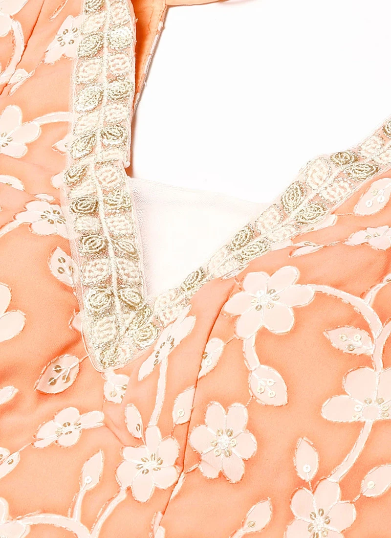 Peach Embroidered Georgette Blouse Festive Wear 5 Peach Embroidered Georgette Blouse Festive Wear - Image 5