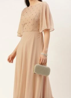 Peach Embroidered Georgette Dress Festive Wear