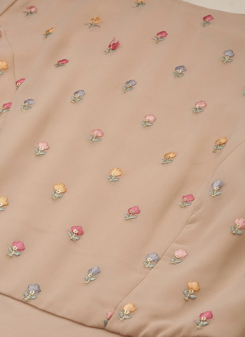 Peach Embroidered Georgette Dress Festive Wear 5 Peach Embroidered Georgette Dress Festive Wear - Image 5