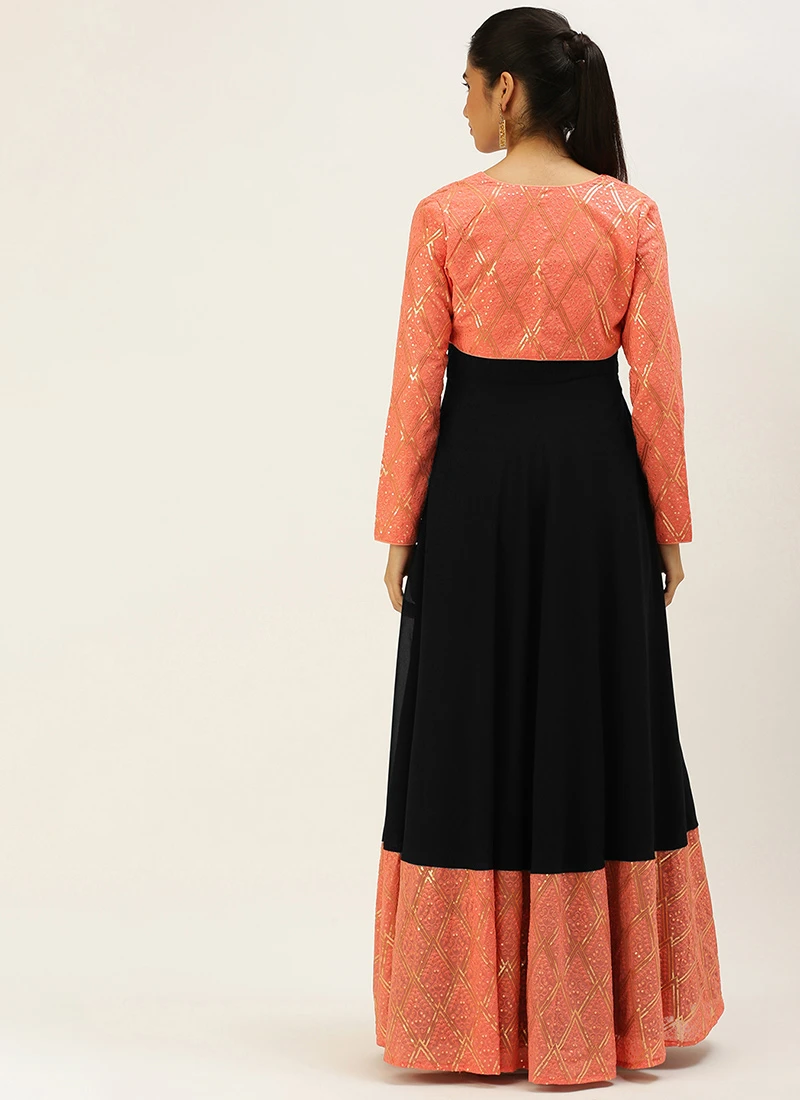 Peach Embroidered Gown With Jacket Party Wear 4 Peach Embroidered Gown With Jacket Party Wear - Image 4