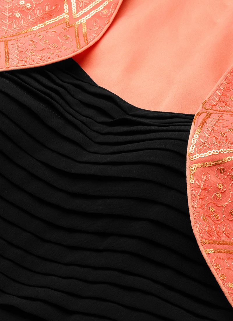 Peach Embroidered Gown With Jacket Party Wear 5 Peach Embroidered Gown With Jacket Party Wear - Image 5