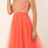 Peach Embroidered Layered Style Gown Wedding Wear