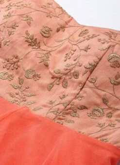 Peach Embroidered Layered Style Gown Wedding Wear -Indo Clothing Shop Peach Embroidered Layered Style Gown IWBS02009838 rrc1