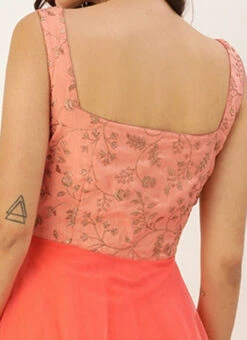 Peach Embroidered Layered Style Gown Wedding Wear -Indo Clothing Shop Peach Embroidered Layered Style Gown IWBS02009838 rrc2