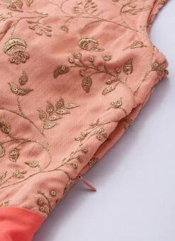 Peach Embroidered Layered Style Gown Wedding Wear -Indo Clothing Shop Peach Embroidered Layered Style Gown IWBS02009838 rrc3