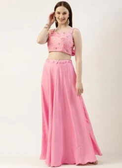 Skirt From Peach Embroidered N Pink Satin Skirt Set After Six Wear -Indo Clothing Shop Peach Embroidered N Pink Satin Skirt Set IWBS02211106 u