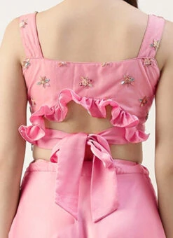 Skirt From Peach Embroidered N Pink Satin Skirt Set After Six Wear -Indo Clothing Shop Peach Embroidered N Pink Satin Skirt Set IWBS02211106 rrc2