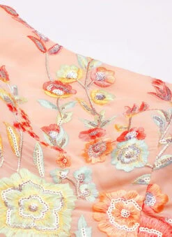 Peach Embroidered One Shoulder Ruffle Gown Party Wear -Indo Clothing Shop Peach Embroidered One Shoulder Ruffle Gown IWBS02204750 rrc4