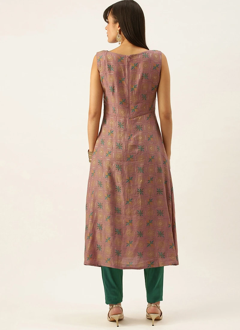 Peach Foil N Skipper Green Kurta Straight Pant Suit After Six Wear 4 Peach Foil N Skipper Green Kurta Straight Pant Suit After Six Wear - Image 4