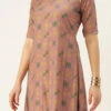 Peach Foil Print N Beige Straight Pant Suit Festive Wear
