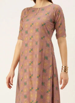 Peach Foil Print N Beige Straight Pant Suit Festive Wear