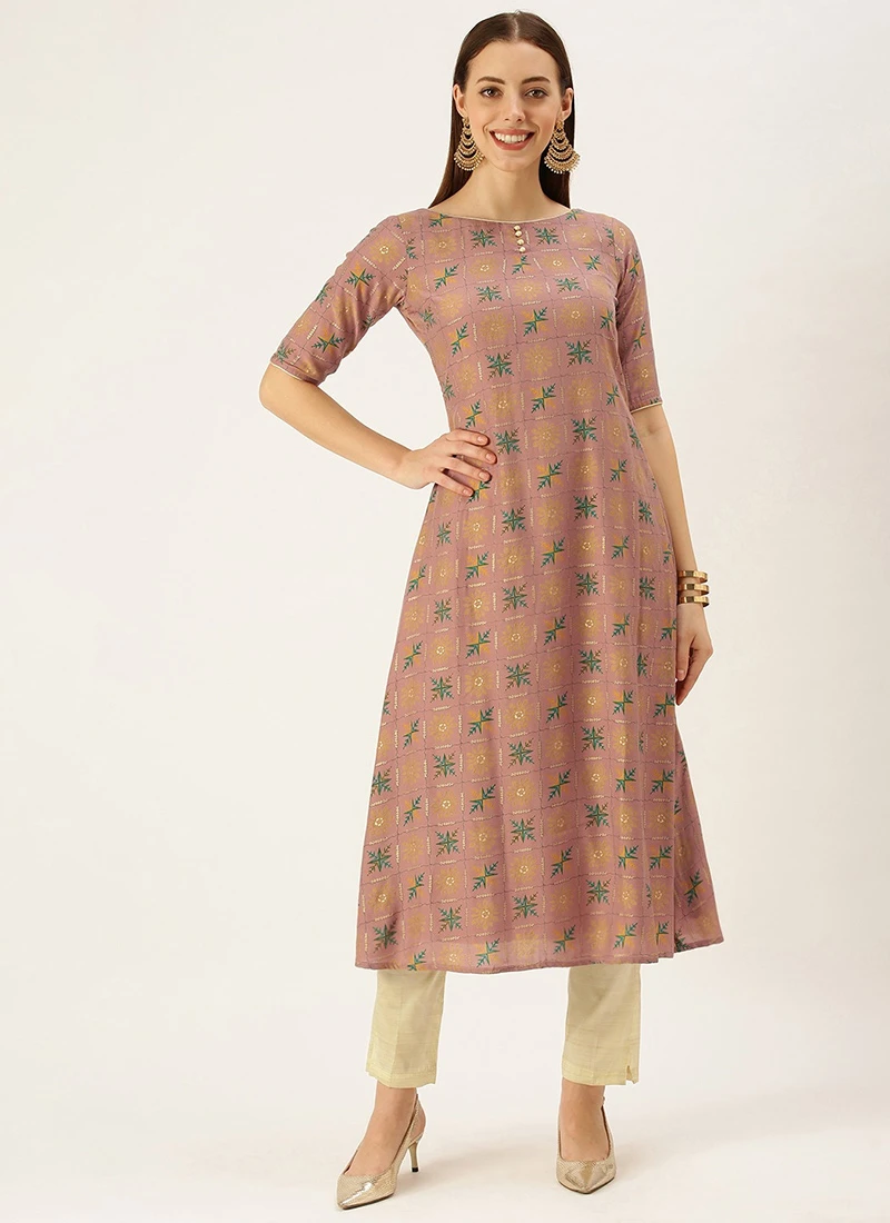 Peach Foil Print N Beige Straight Pant Suit Festive Wear 3 Peach Foil Print N Beige Straight Pant Suit Festive Wear - Image 3