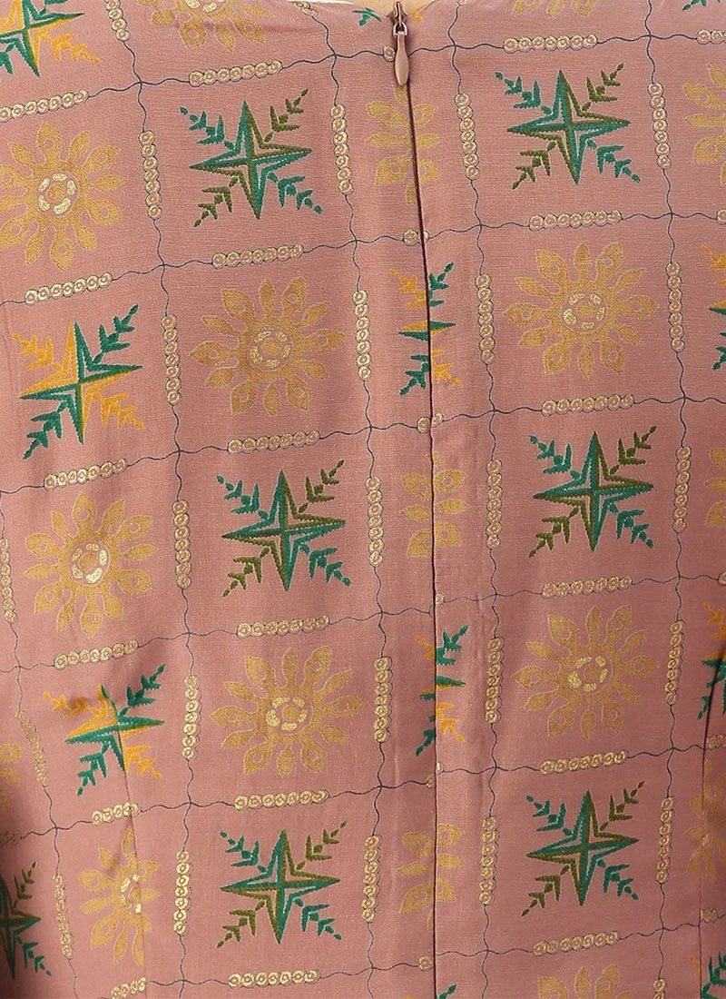 Peach Foil Print N Beige Straight Pant Suit Festive Wear 7 Peach Foil Print N Beige Straight Pant Suit Festive Wear - Image 7