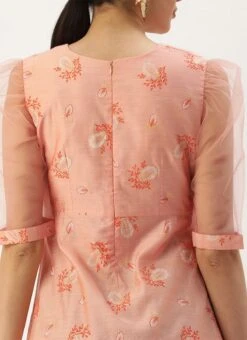 Peach Foil Printed A Line Dress After Six Wear -Indo Clothing Shop Peach Foil Printed A Line Dress DRBS02209710 rrc2