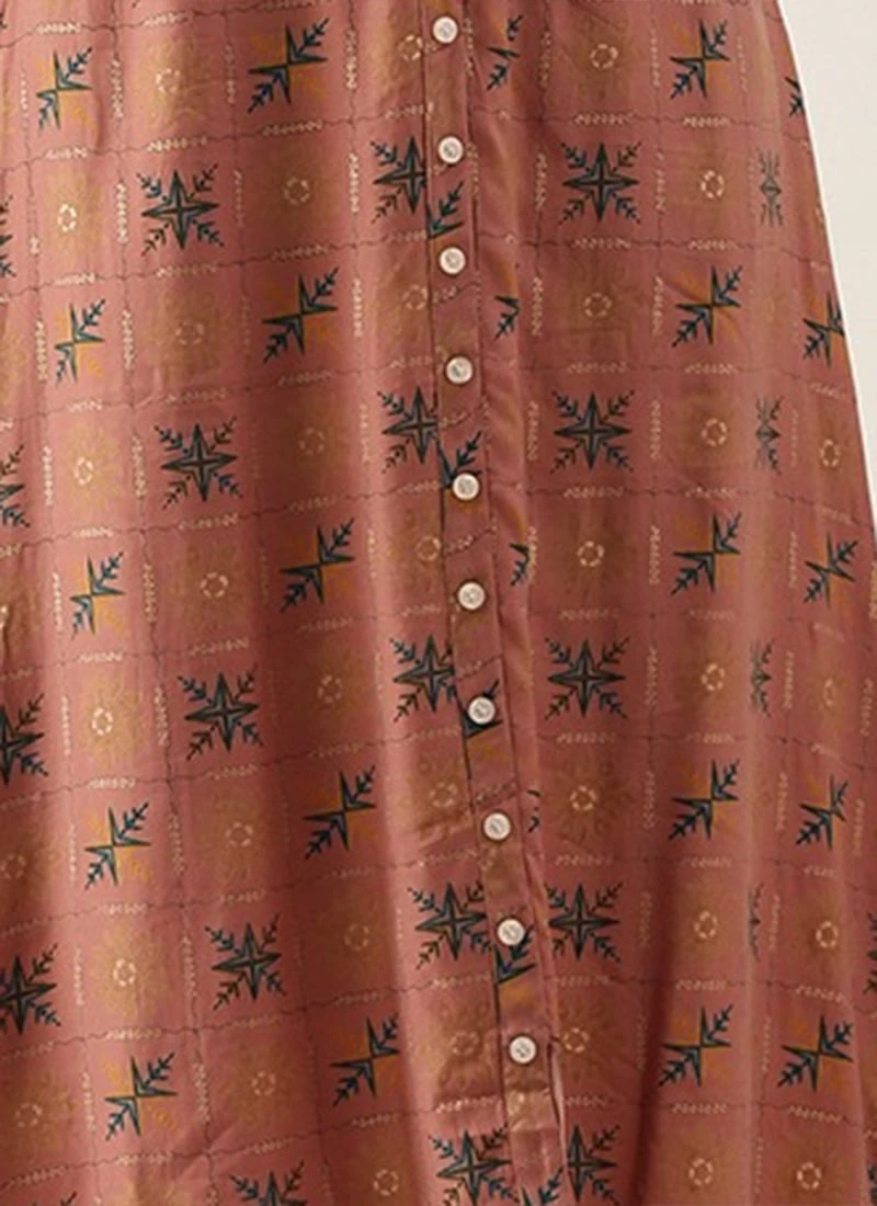 Peach Foil Printed A Line Dress Work Wear 8 Peach Foil Printed A Line Dress Work Wear - Image 8