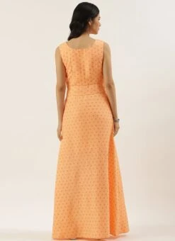 Peach Foil Printed Cotton Maxi Dress After Six Wear Festive Wear -Indo Clothing Shop Peach Foil Printed Cotton Maxi Dress DRBS02206182 b