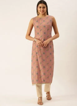 Peach Foil Printed Kurta N Straight Pant Set Festive Wear Work Wear -Indo Clothing Shop Peach Foil Printed Kurta N Straight Pant Set KSBS02111148 u