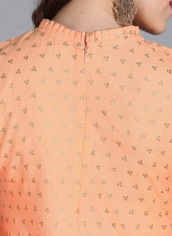 Peach Foil Printed Pleat Style Kurta Set After Six Wear 11 Peach Foil Printed Pleat Style Kurta Set After Six Wear -Indo Clothing Shop Peach Foil Printed Pleat Style Kurta Set KSBS01909991 rrc1