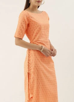 Peach Foil Printed Rayon Calf Length Kurta Set After Six Wear